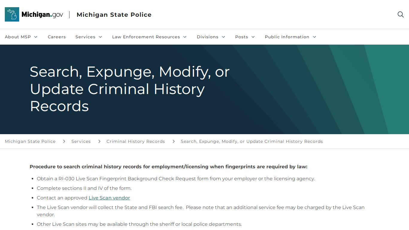 Search, Expunge, Modify, or Update Criminal History Records - Michigan